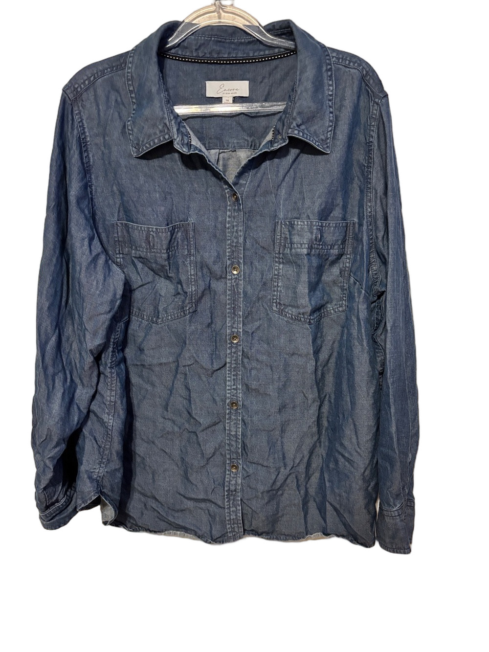 🎼Soft Denim Button-Down Shirt - Light Blue Casual size 1X GUC